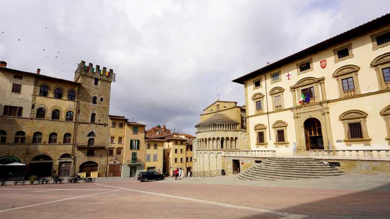 AREZZO, ITALY – JUNE 24, 2022: Piazza Grande square in Arezzo, T