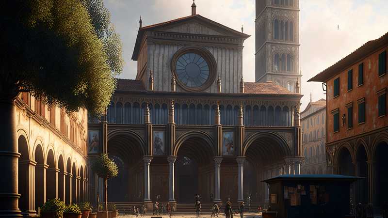 The main plaza Piazza Grande in the historic center of the ancient Italian city of art, Arezzo, in Tuscany, Italy, features a medieval church and other structures